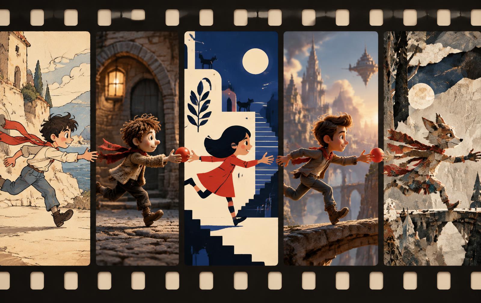 One character action interpreted through five distinct animation crafts
