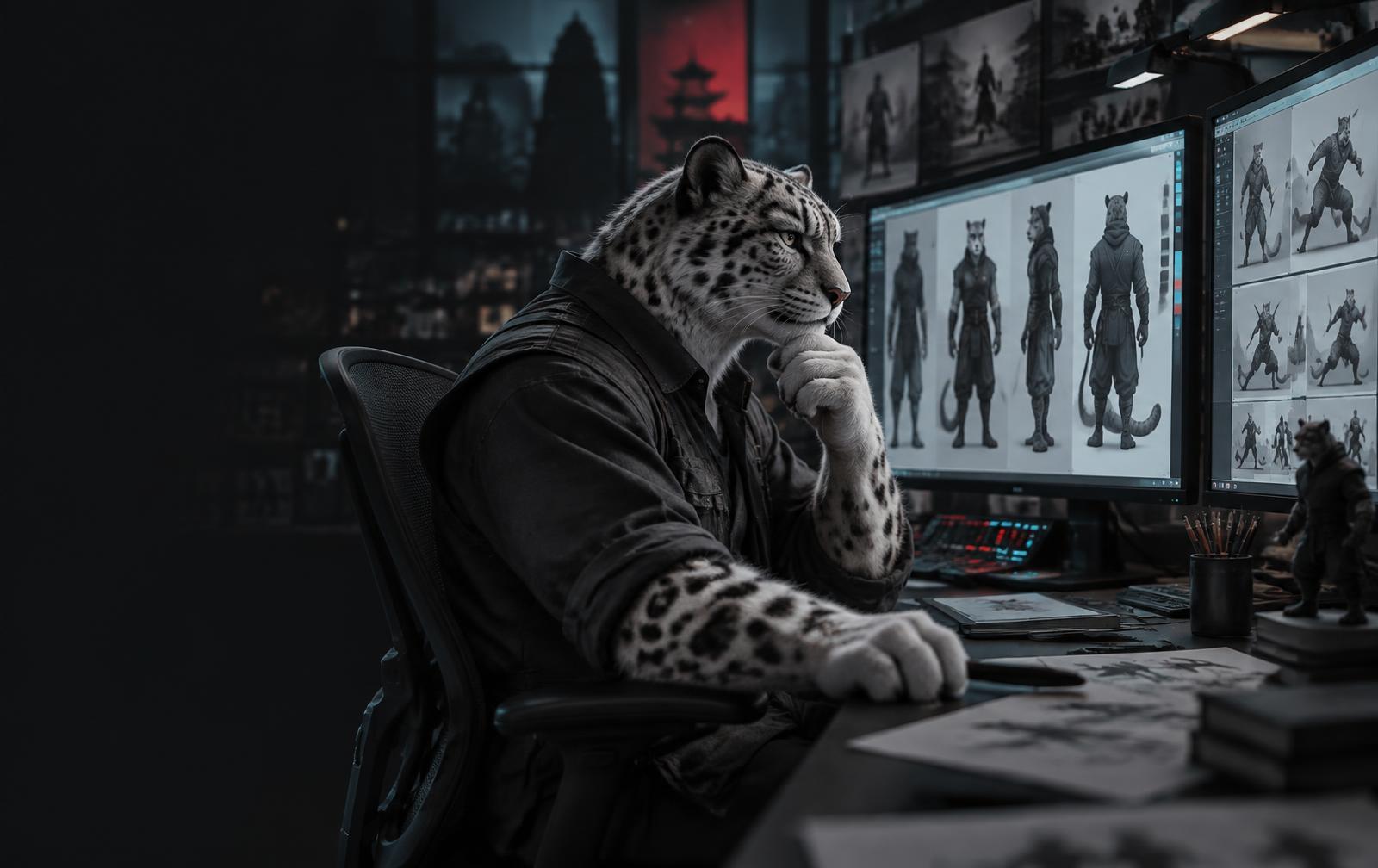 Slate the snow leopard comparing character turnaround frames