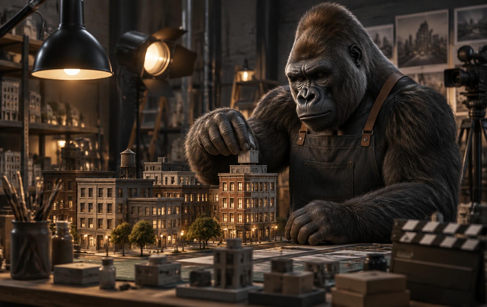 Forge the gorilla constructing a practical miniature city set