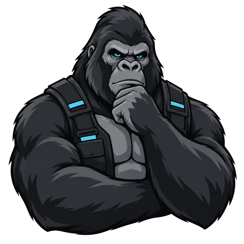Forge the gorilla world builder as a flat mascot mark