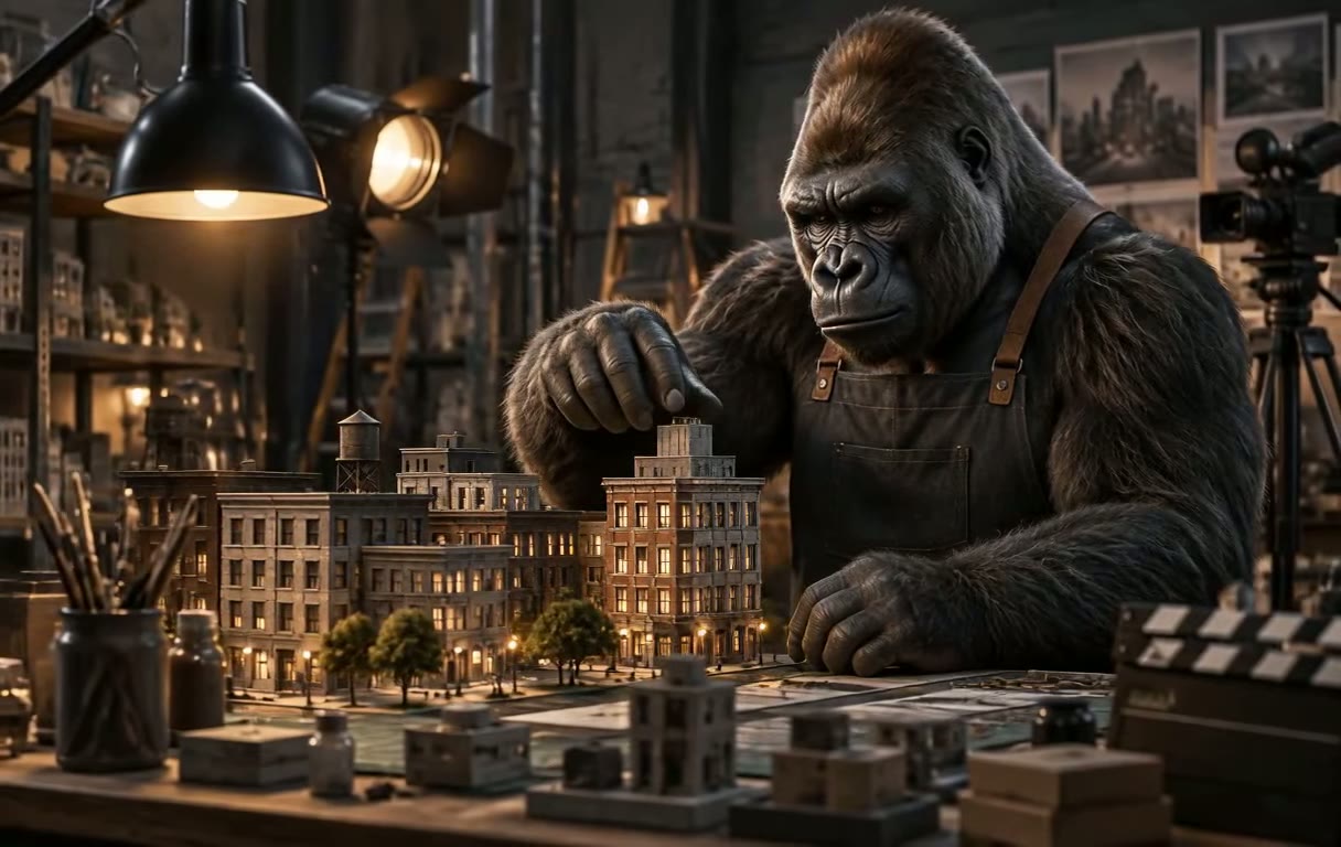 Forge the gorilla constructing a practical miniature city set